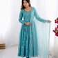 Sky Blue Vichitra Silk Anarkali Set for Festive and Party Wear