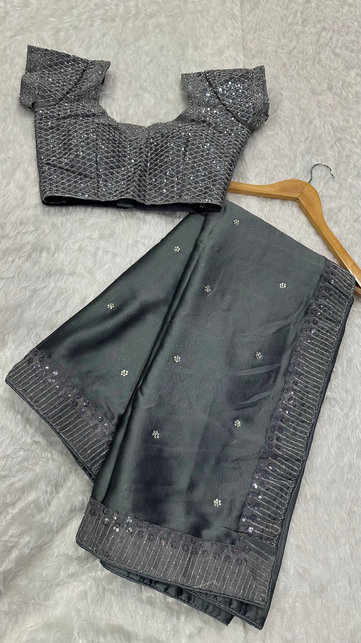 Slate Sequin Rangoli Silk Saree