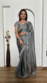 Slate Sequin Rangoli Silk Saree