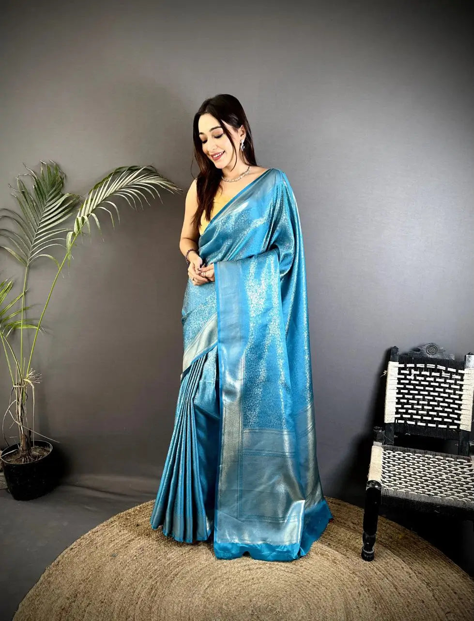 Soft Banarasi Silk Saree with Silver Zari Weaving and Rich Pallu