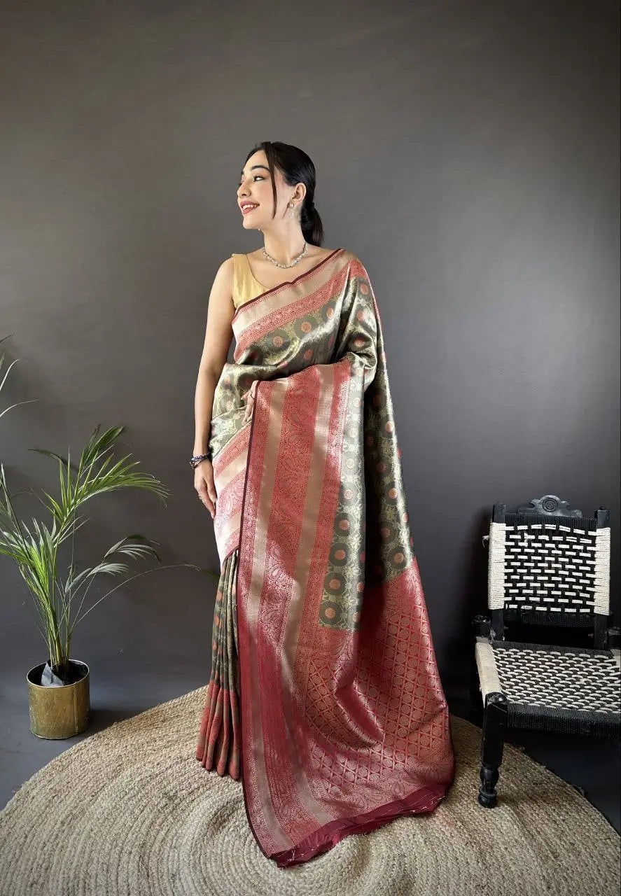 Soft Banarasi Silk Saree with Silver Zari Weaving and Rich Pallu