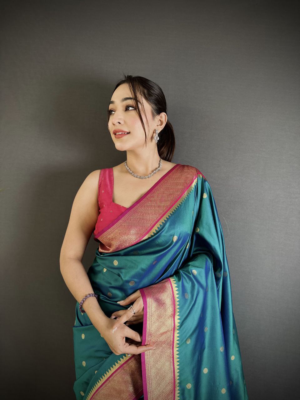 Soft Banarasi Silk Saree with Silver Zari Weaving and Rich Pallu