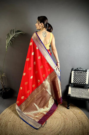 Soft Banarasi Silk Saree with Silver Zari Weaving and Rich Pallu