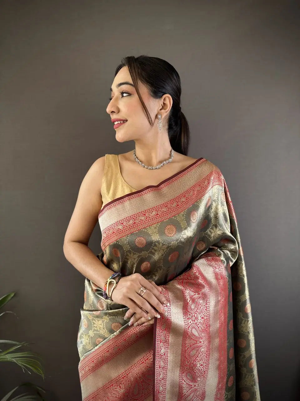 Soft Banarasi Silk Saree with Silver Zari Weaving and Rich Pallu