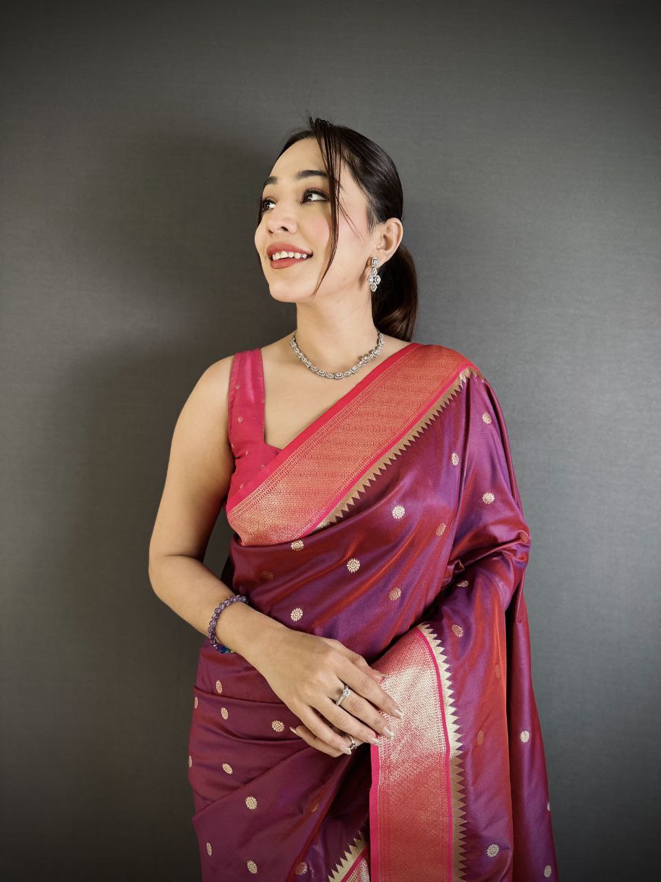 Soft Banarasi Silk Saree with Silver Zari Weaving and Rich Pallu