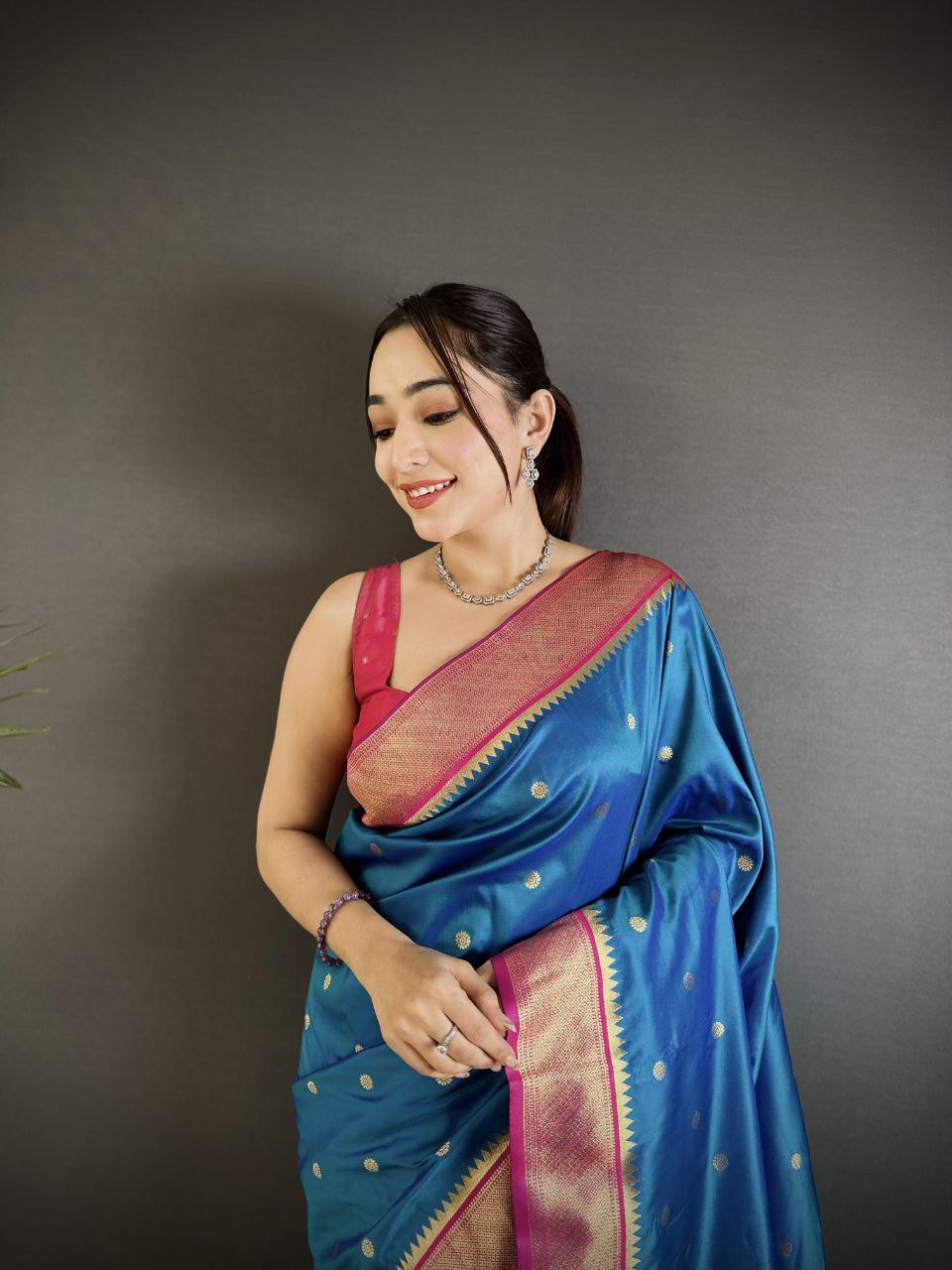 Soft Banarasi Silk Saree with Silver Zari Weaving and Rich Pallu