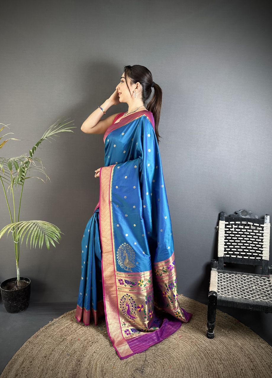 Soft Banarasi Silk Saree with Silver Zari Weaving and Rich Pallu