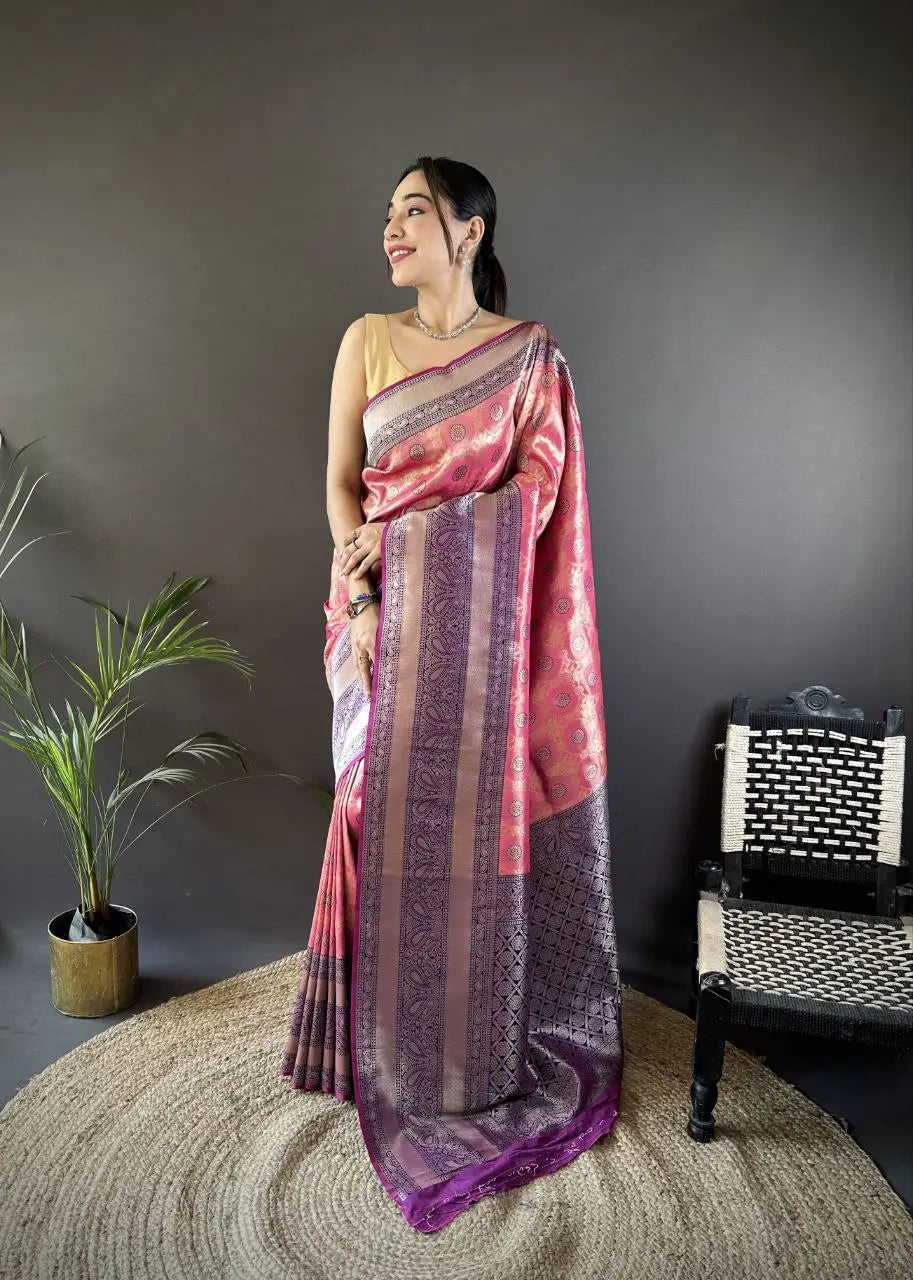 Soft Banarasi Silk Saree with Silver Zari Weaving and Rich Pallu