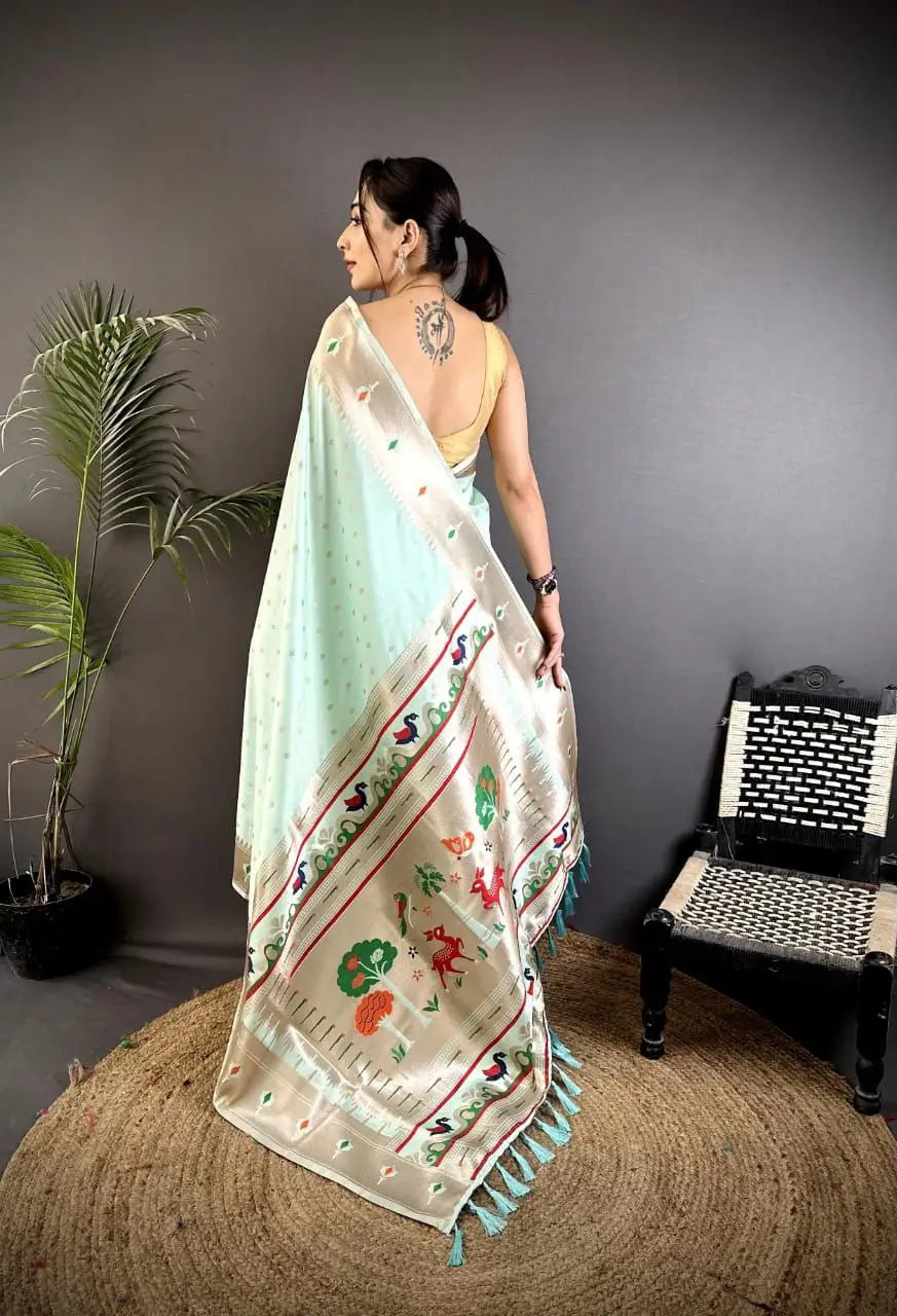 Soft Banarasi Silk Saree with Silver Zari Weaving and Rich Pallu