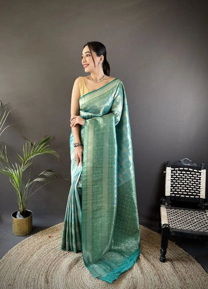 Soft Banarasi Silk Saree with Silver Zari Weaving and Rich Pallu