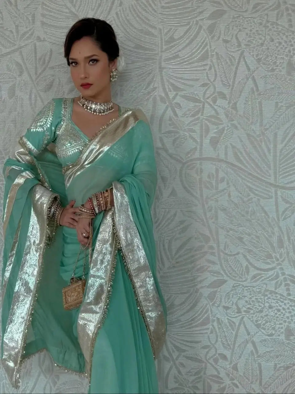 Soft Georgette Saree with Big Gotta Patta and Handwork Blouse