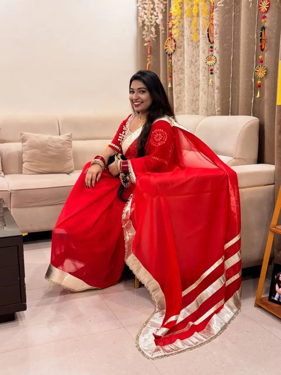 Soft Georgette Saree with Big Gotta Patta and Handwork Blouse