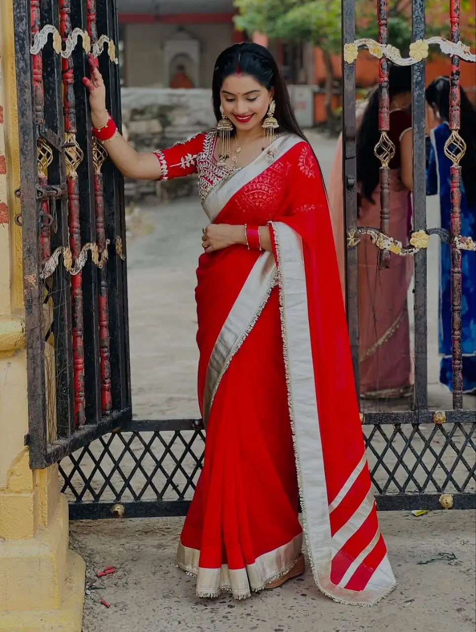 Soft Georgette Saree with Big Gotta Patta and Handwork Blouse