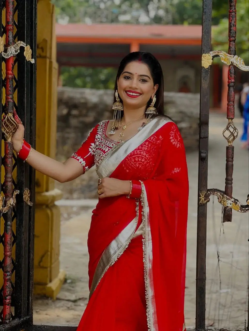 Soft Georgette Saree with Big Gotta Patta and Handwork Blouse