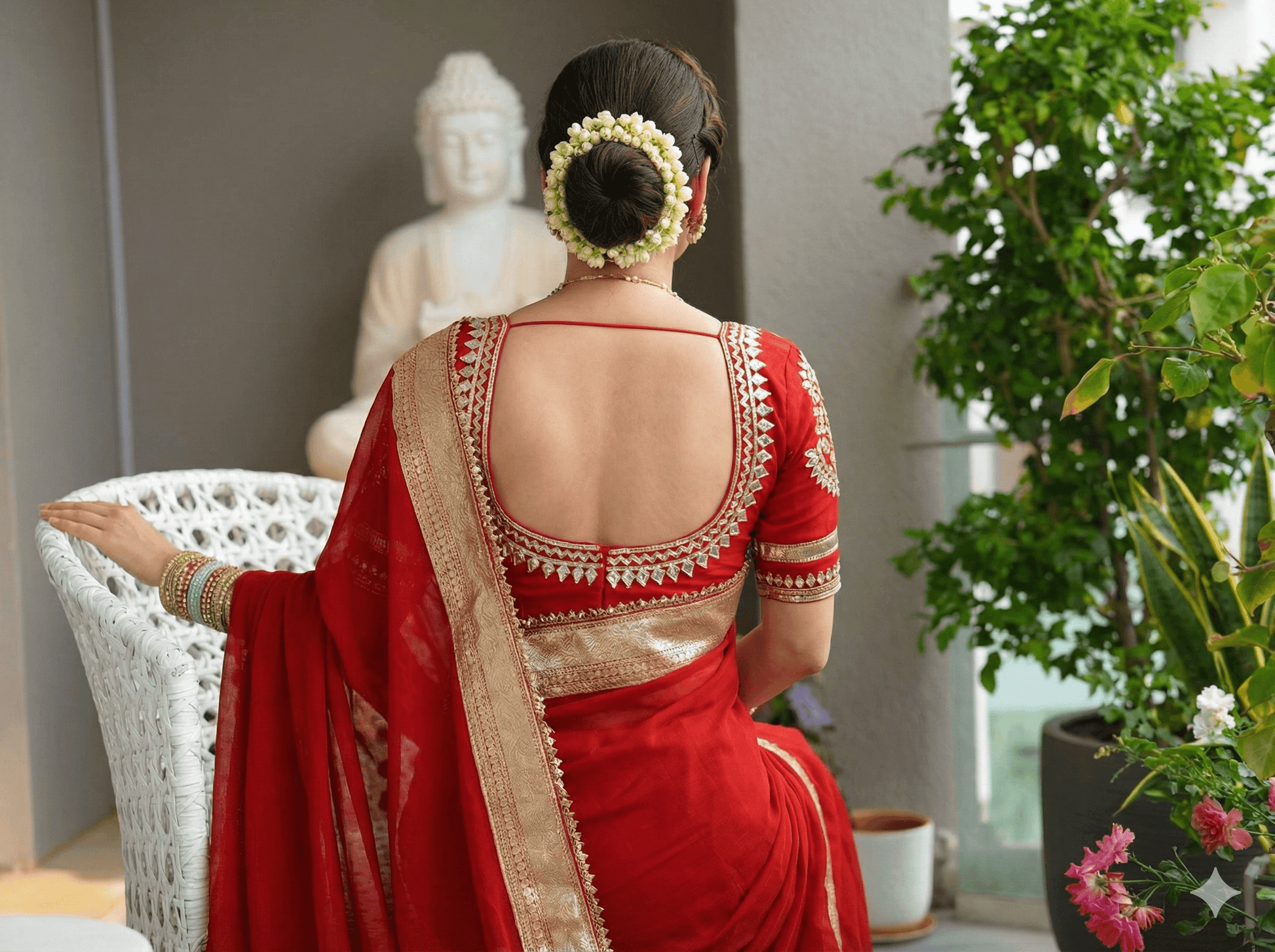 Soft Georgette Saree with Big Gotta Patta and Handwork Blouse