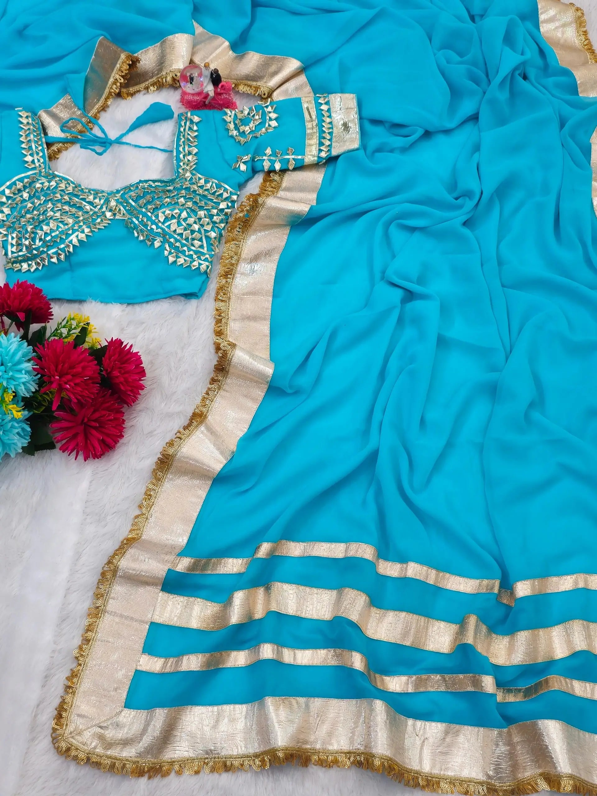 Soft Georgette Saree with Big Gotta Patta and Handwork Blouse