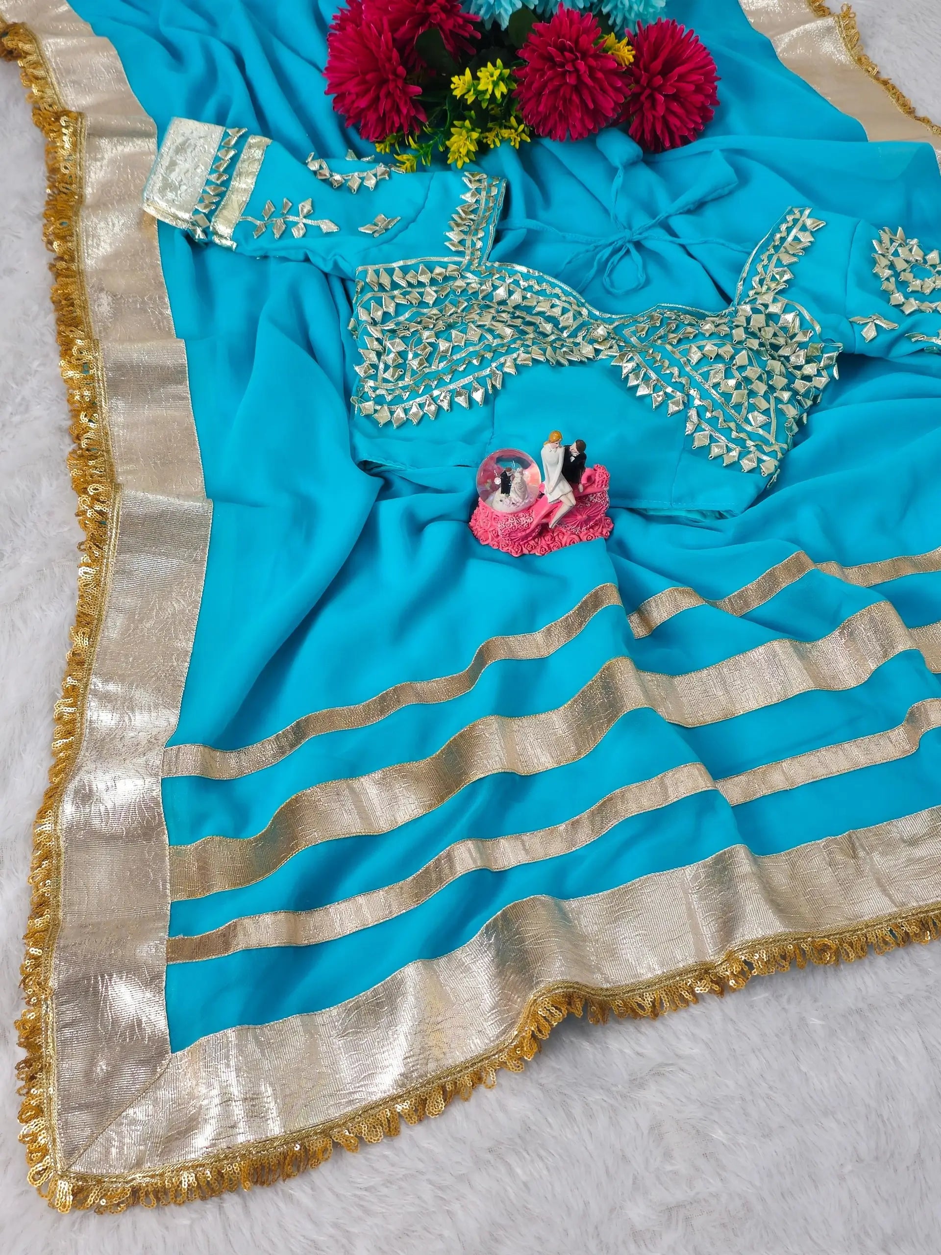 Soft Georgette Saree with Big Gotta Patta and Handwork Blouse