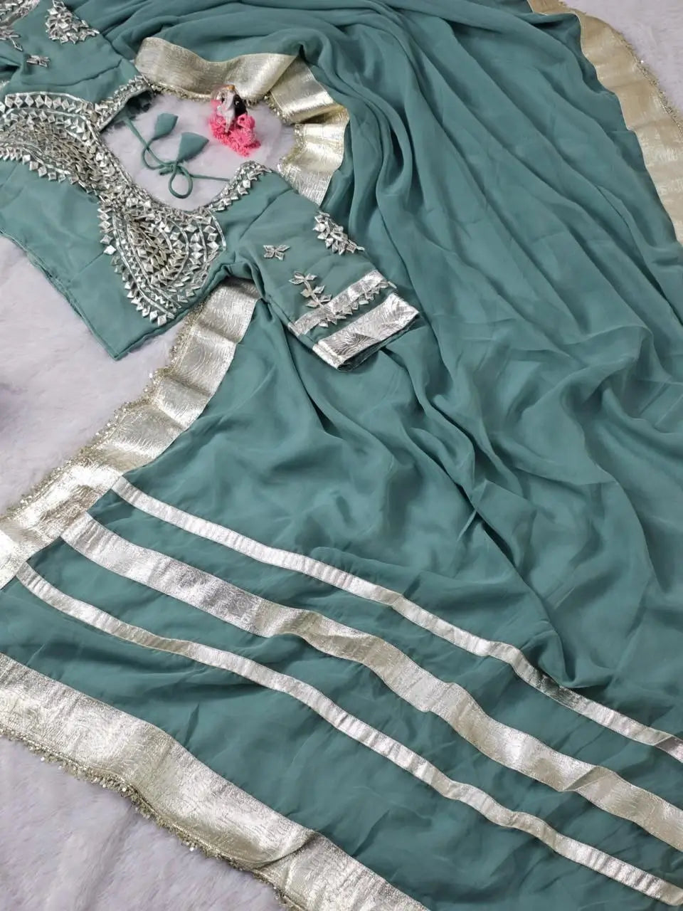 Soft Georgette Saree with Big Gotta Patta and Handwork Blouse