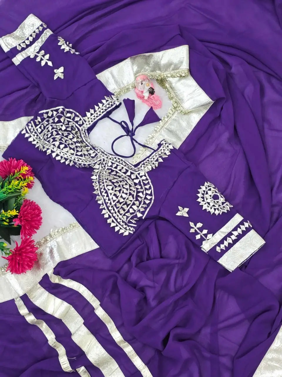 Soft Georgette Saree with Big Gotta Patta and Handwork Blouse