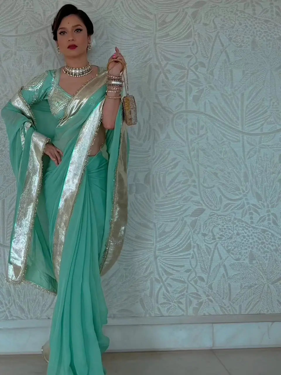 Soft Georgette Saree with Big Gotta Patta and Handwork Blouse