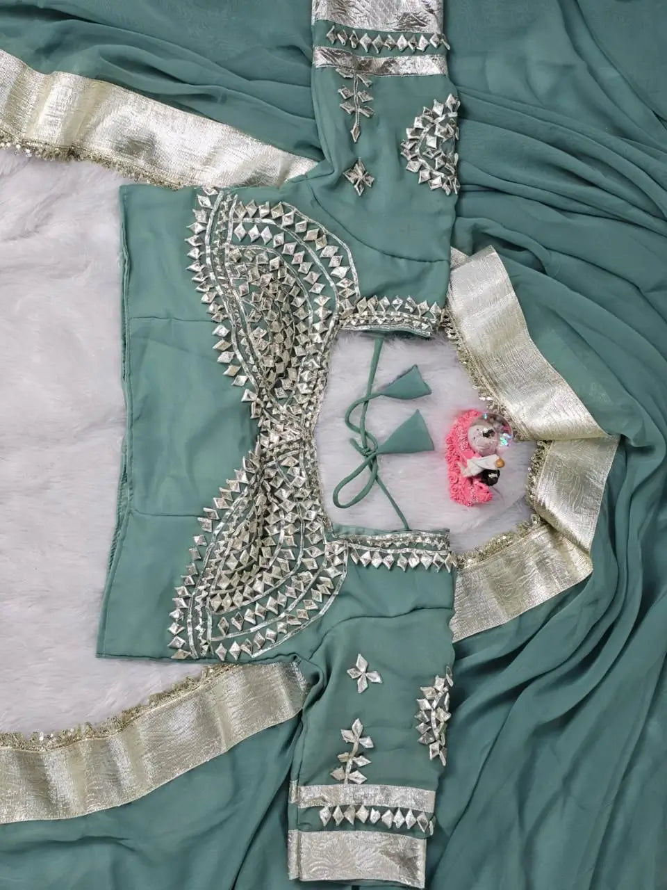 Soft Georgette Saree with Big Gotta Patta and Handwork Blouse