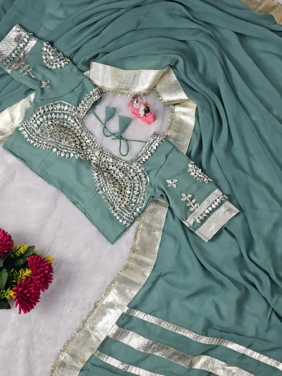 Soft Georgette Saree with Big Gotta Patta and Handwork Blouse