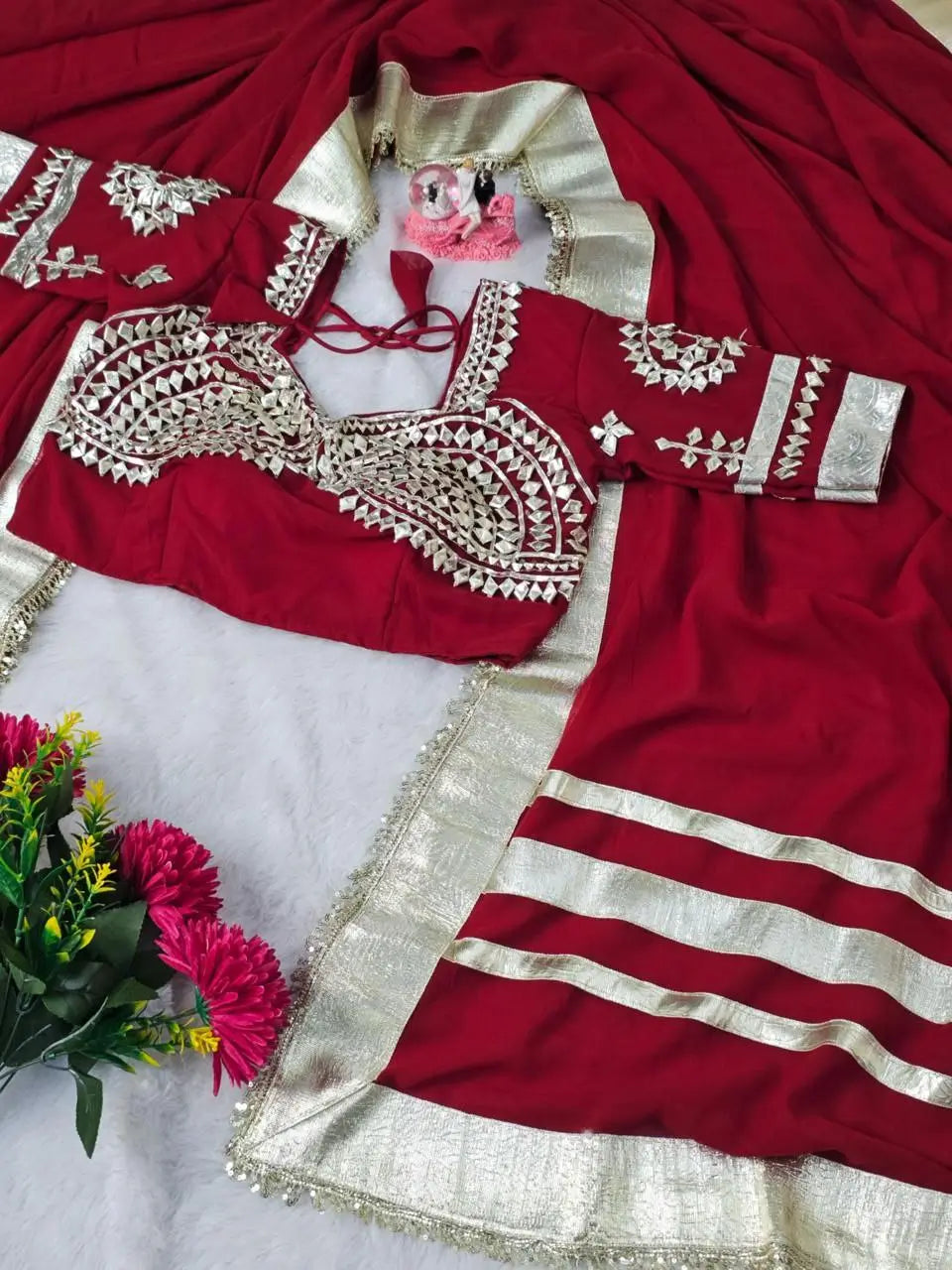 Soft Georgette Saree with Big Gotta Patta and Handwork Blouse