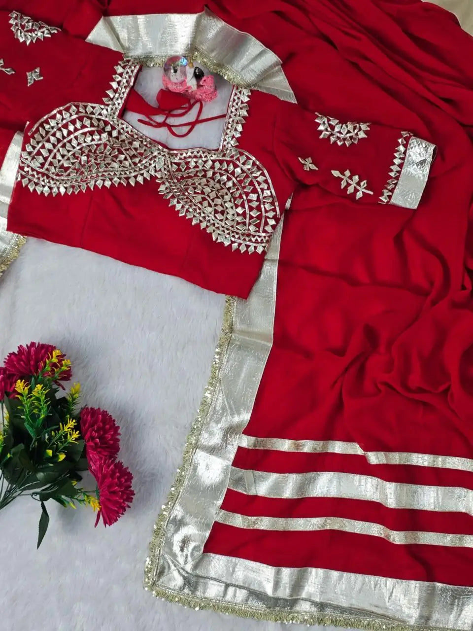 Soft Georgette Saree with Big Gotta Patta and Handwork Blouse