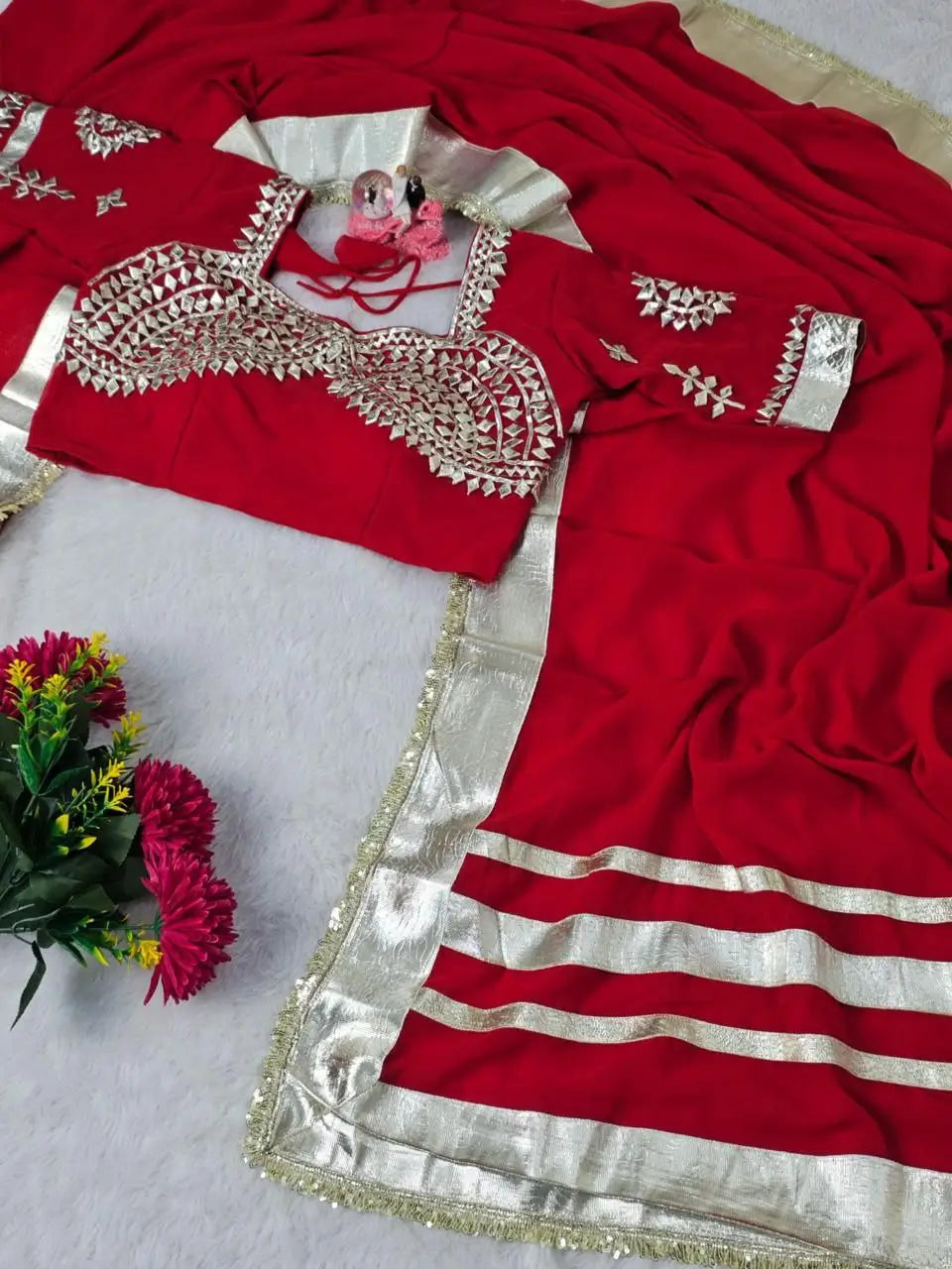 Soft Georgette Saree with Big Gotta Patta and Handwork Blouse