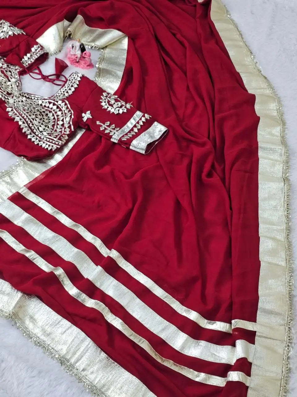 Soft Georgette Saree with Big Gotta Patta and Handwork Blouse