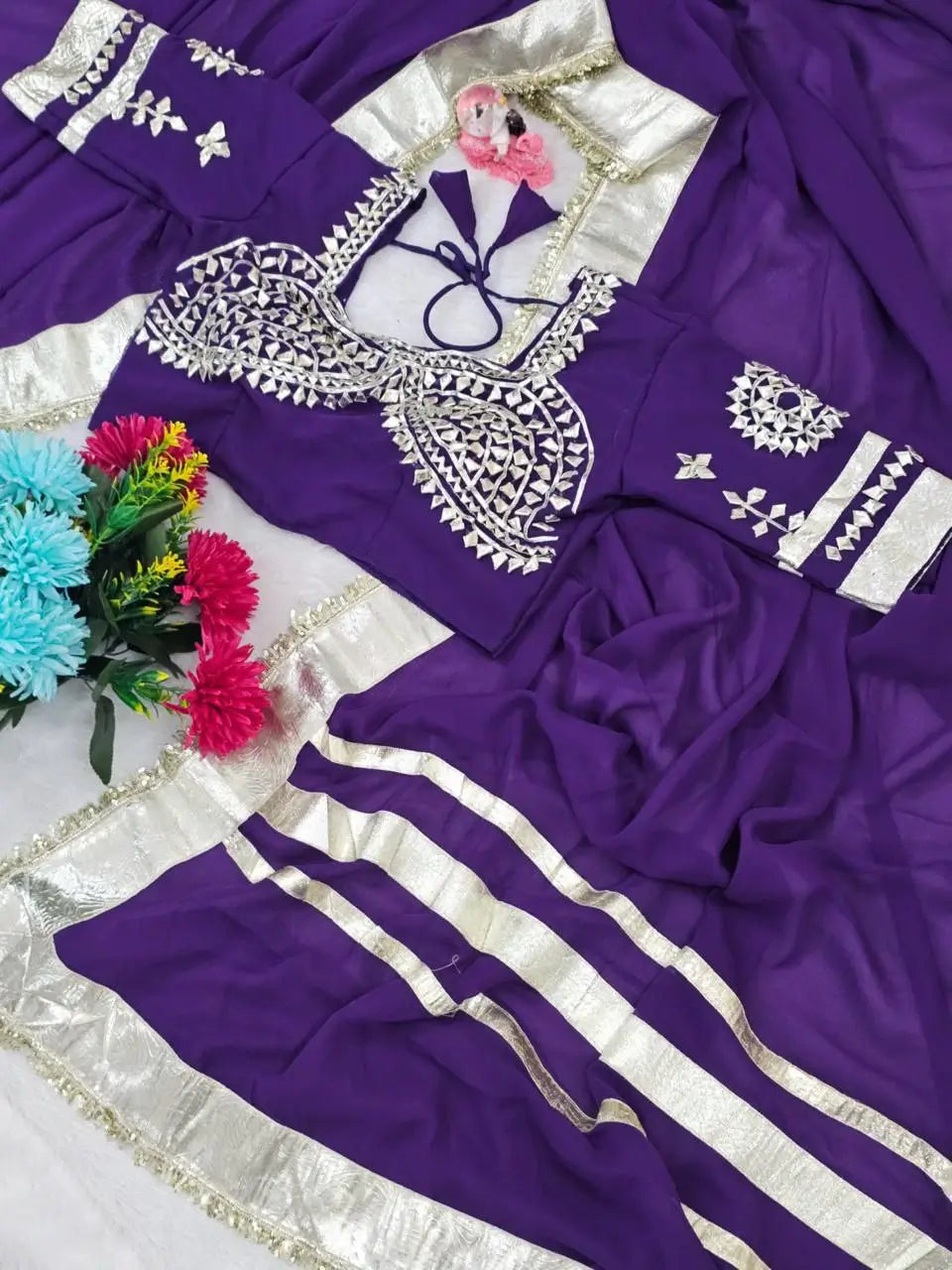 Soft Georgette Saree with Big Gotta Patta and Handwork Blouse