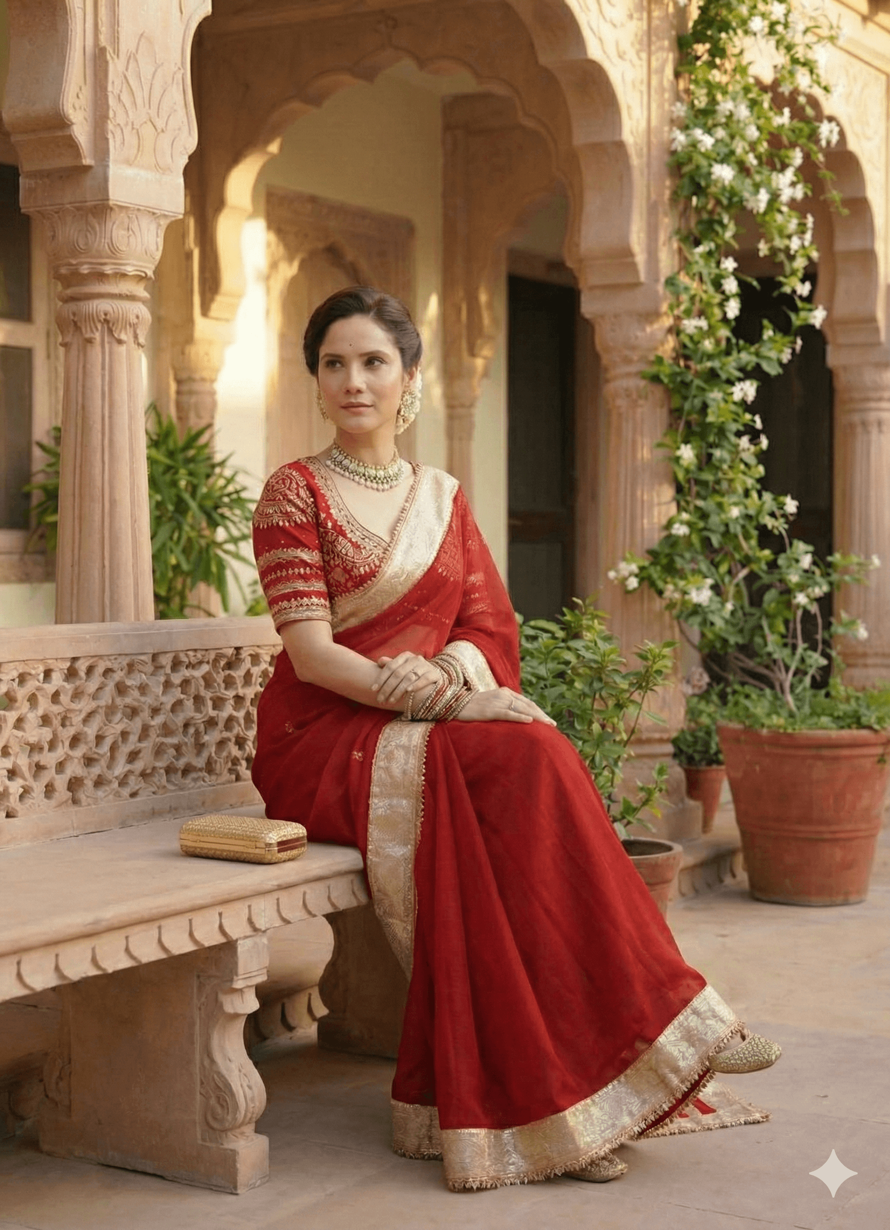 Soft Georgette Saree with Big Gotta Patta and Handwork Blouse