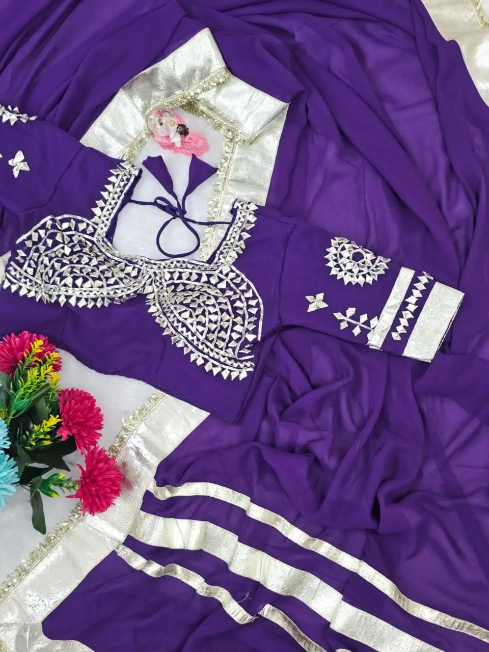 Soft Georgette Saree with Big Gotta Patta and Handwork Blouse