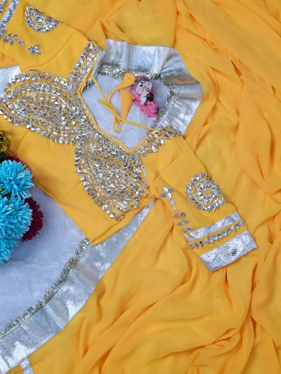 Soft Georgette Saree with Big Gotta Patta and Handwork Blouse