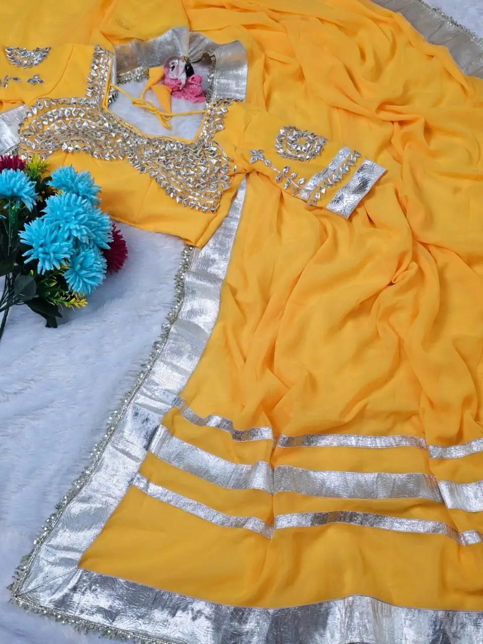 Soft Georgette Saree with Big Gotta Patta and Handwork Blouse