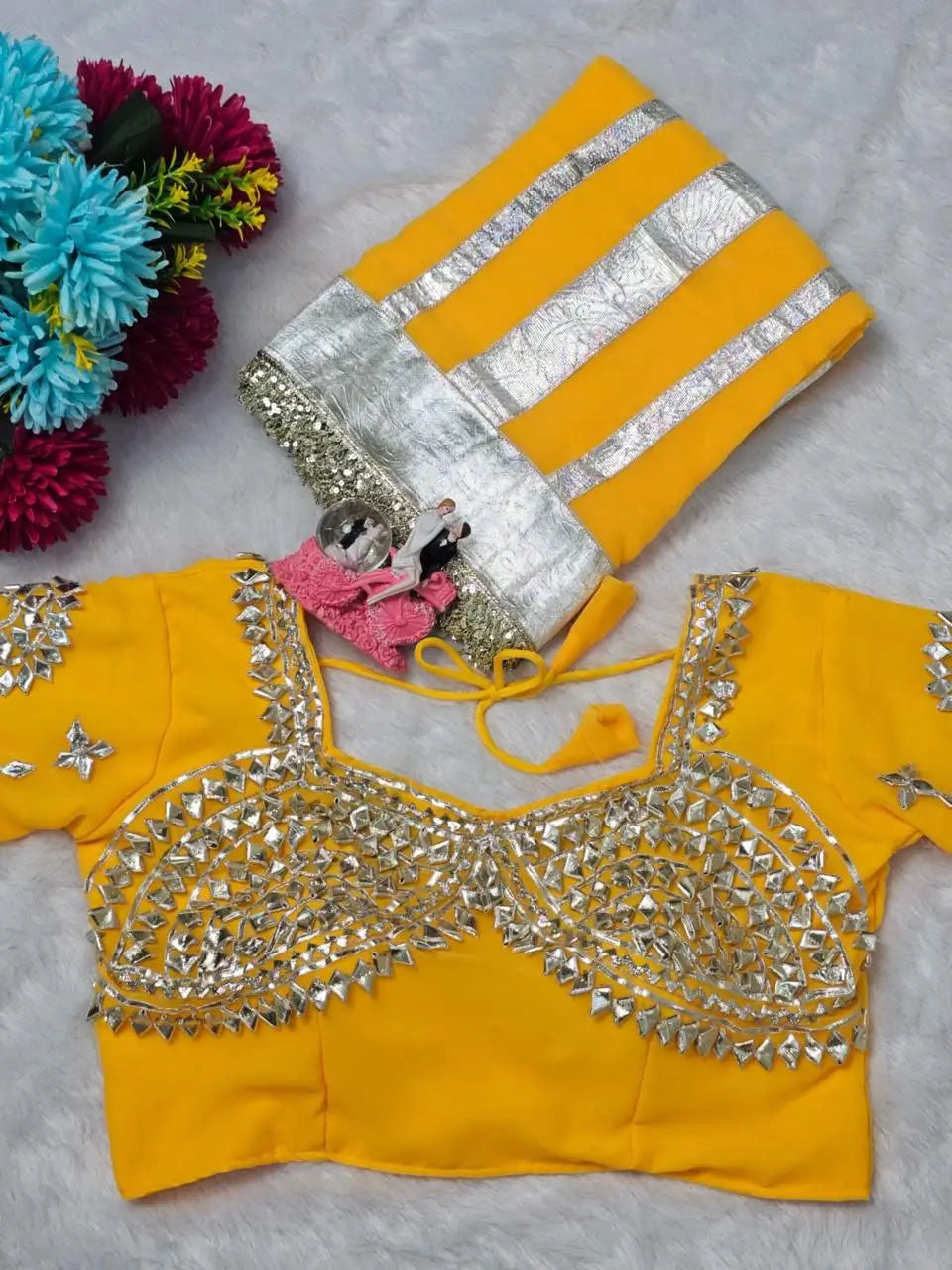 Soft Georgette Saree with Big Gotta Patta and Handwork Blouse