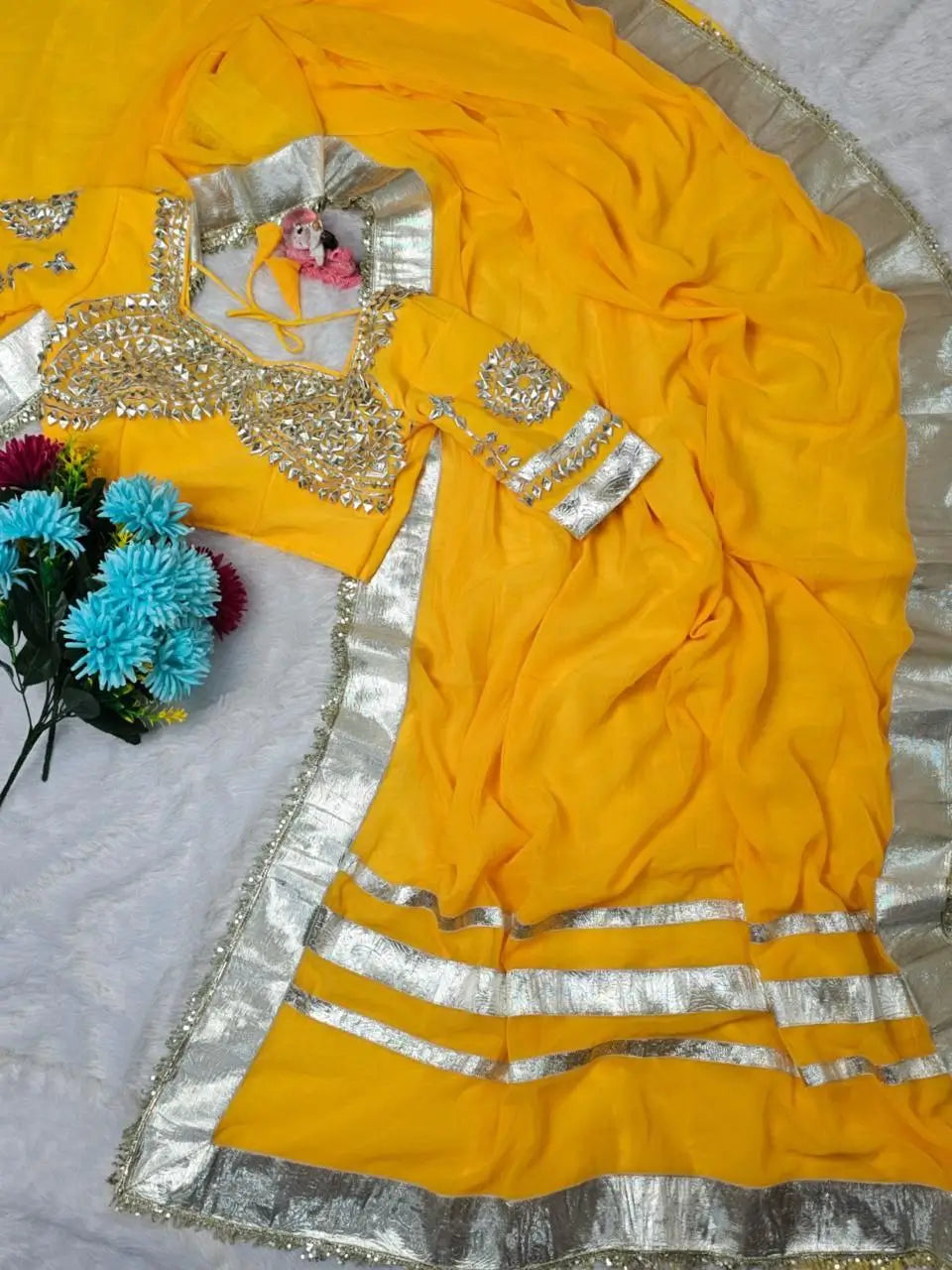 Soft Georgette Saree with Big Gotta Patta and Handwork Blouse