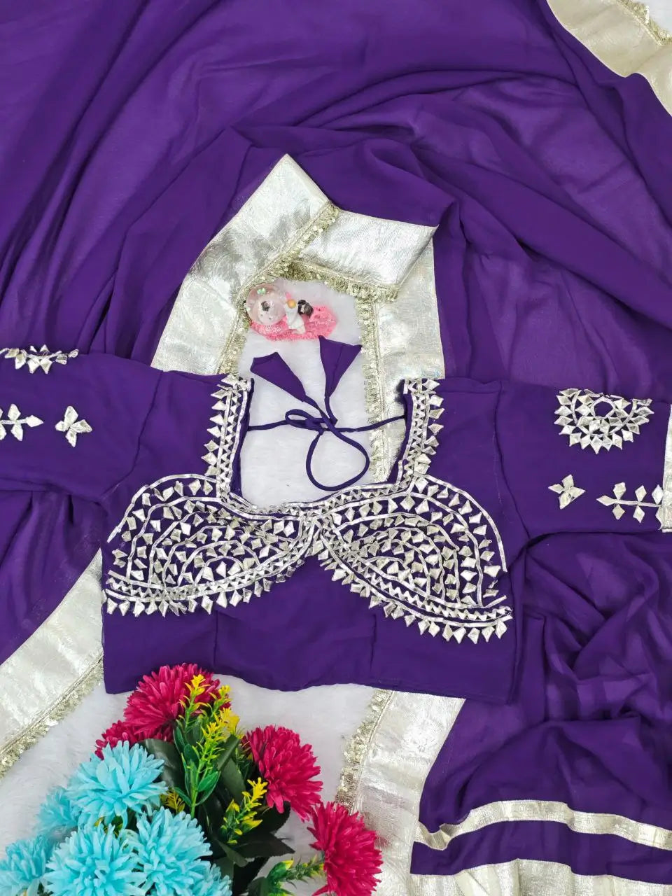 Soft Georgette Saree with Big Gotta Patta and Handwork Blouse