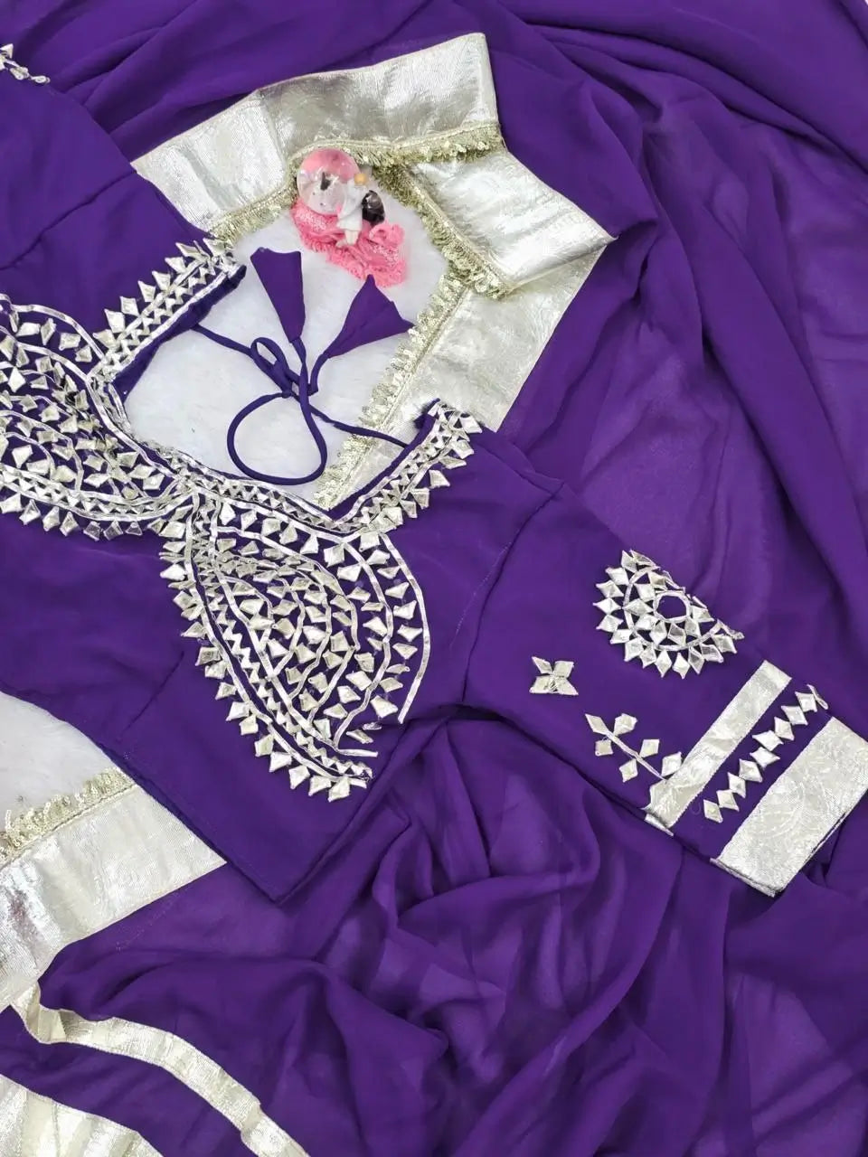 Soft Georgette Saree with Big Gotta Patta and Handwork Blouse