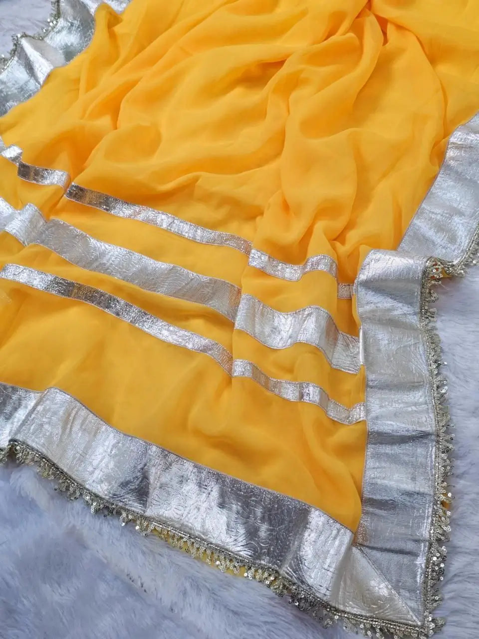 Soft Georgette Saree with Big Gotta Patta and Handwork Blouse