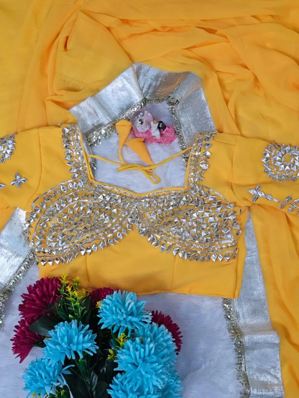 Soft Georgette Saree with Big Gotta Patta and Handwork Blouse