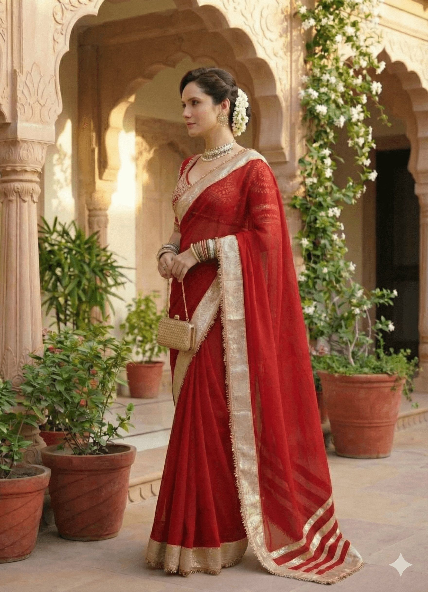 Soft Georgette Saree with Big Gotta Patta and Handwork Blouse