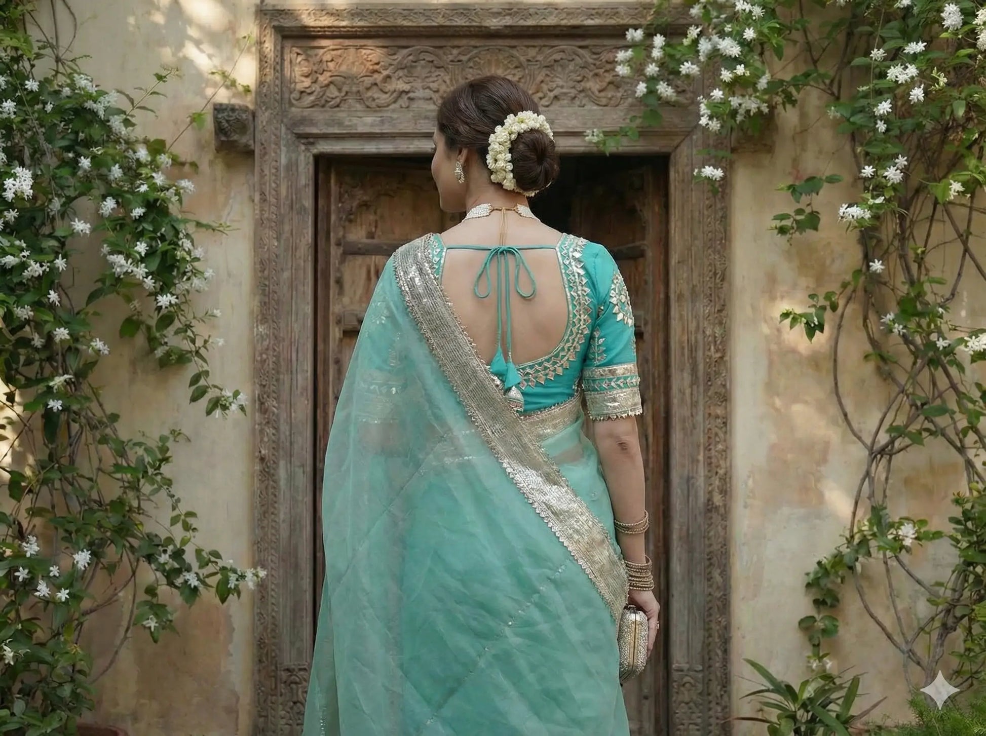 Soft Georgette Saree with Big Gotta Patta and Handwork Blouse