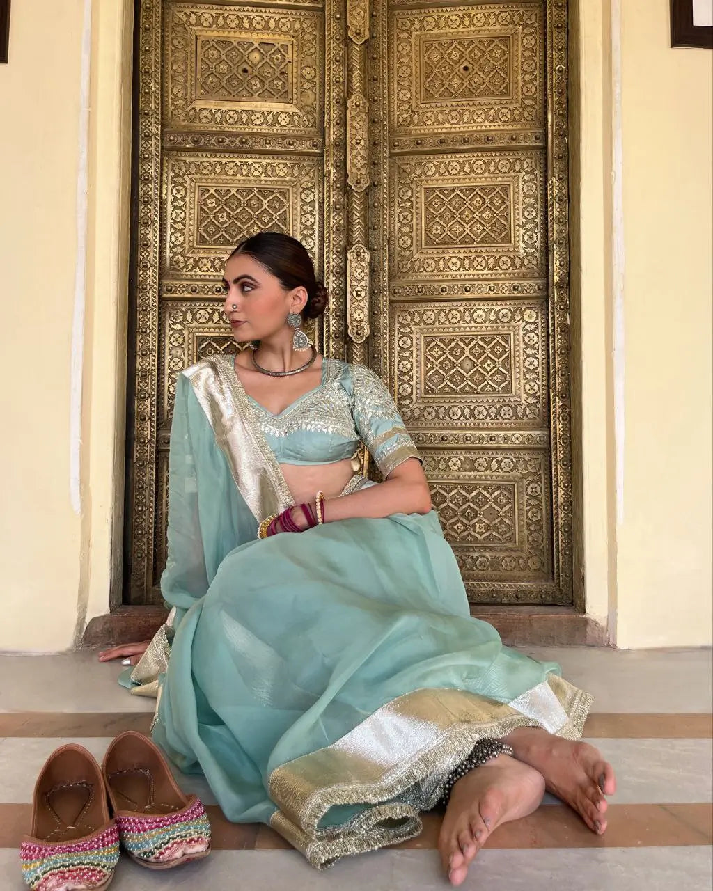 Soft Georgette Saree with Big Gotta Patta and Handwork Blouse