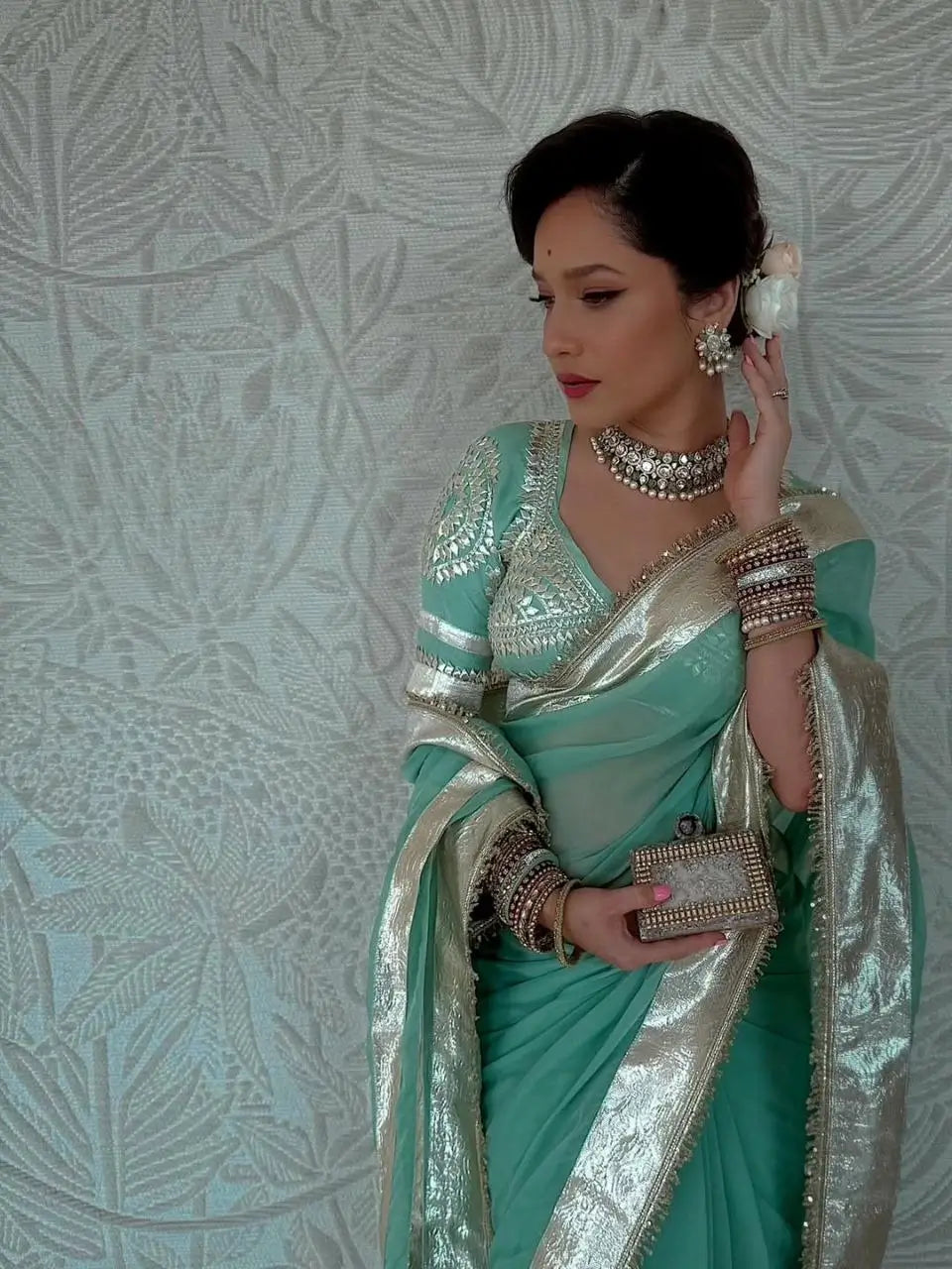 Soft Georgette Saree with Big Gotta Patta and Handwork Blouse