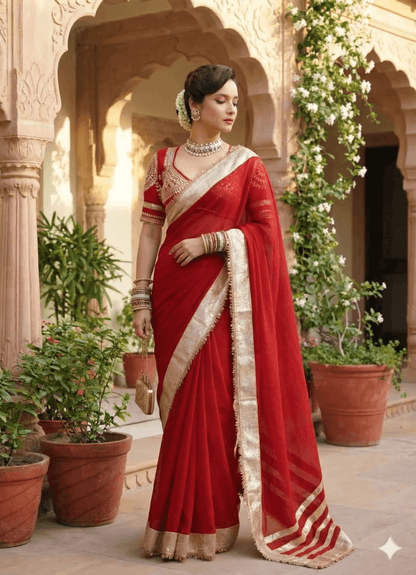 Soft Georgette Saree with Big Gotta Patta and Handwork Blouse