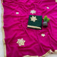 Soft Georgette Saree with Gota Flower Work, Sabhyasachi Lace Border & Contrast Blouse