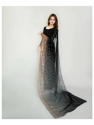 Soft Georgette Sequins Embroidered Saree With Blouse