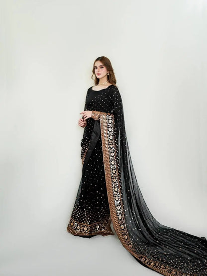 Soft Georgette Sequins Embroidered Saree With Blouse