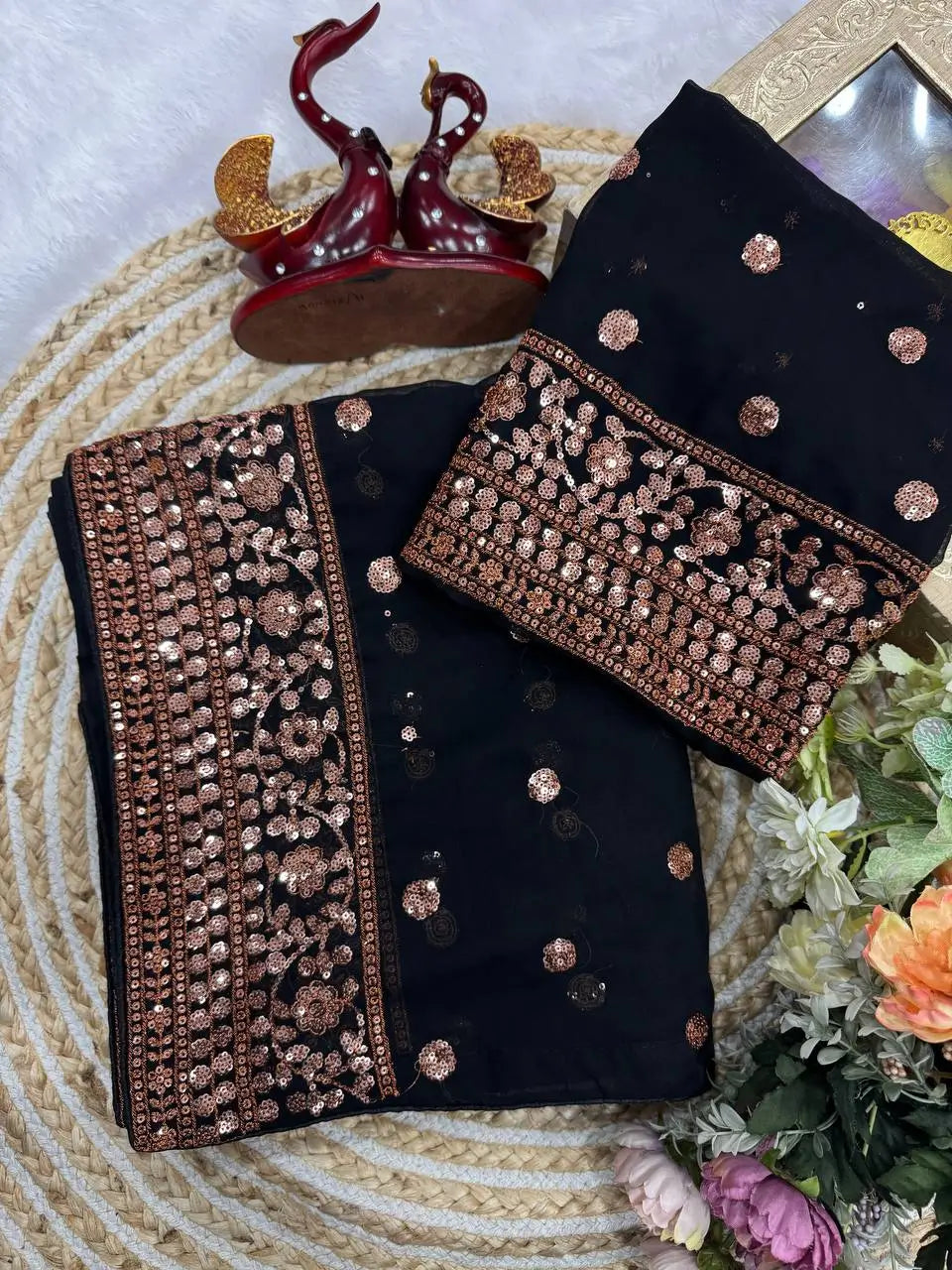 Soft Georgette Sequins Embroidered Saree With Blouse